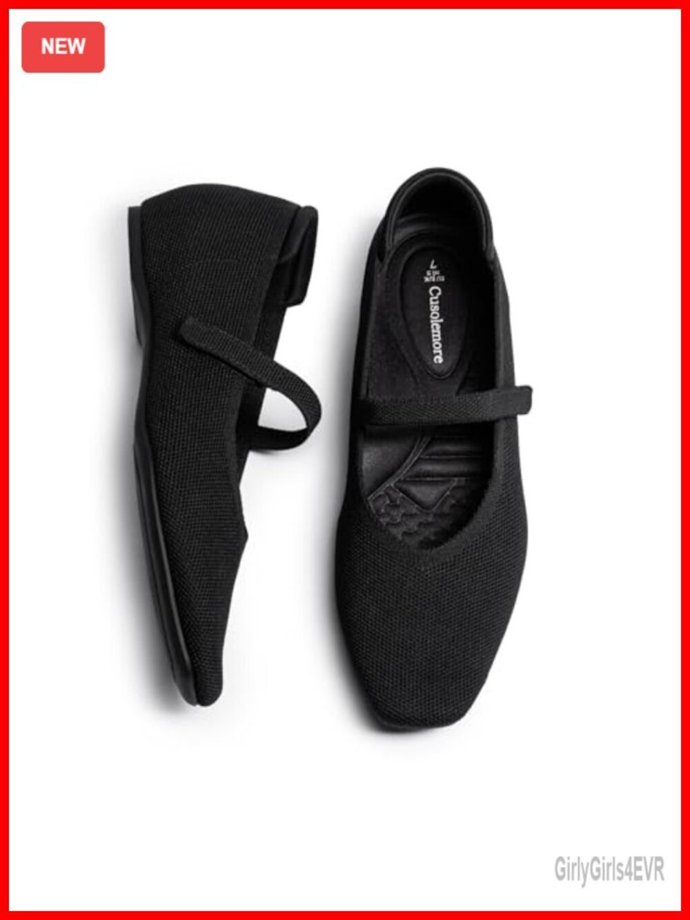 Women's Square Toe Knit Mary Jane Flats with Arch Support and Hidden 1 Inch